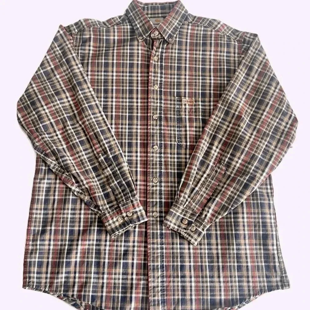 Vintage Carhartt Men's Large Long Sleeve Button-Down Plaid Shirt Men’s Medium/L
